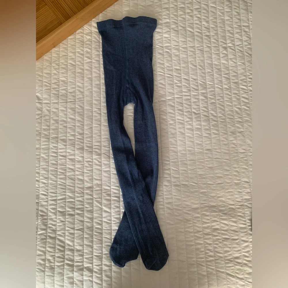 NWOT Tights Girls Size 7 - 10 Blue Ribbed Cotton Stretchy Comfy Warm
